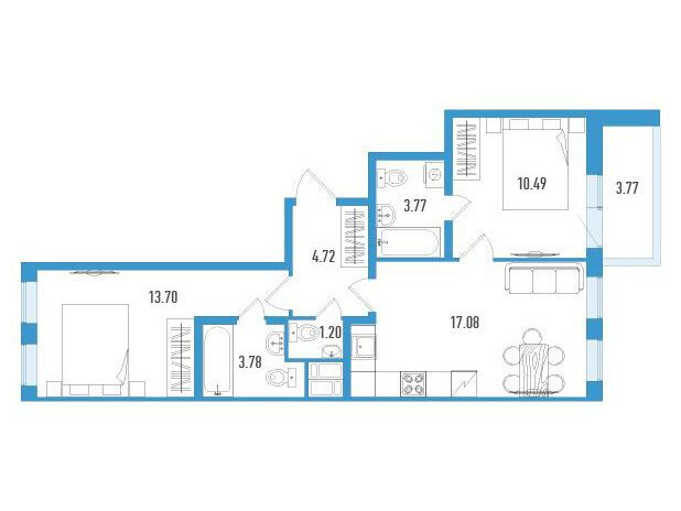 Планировка: 2-комн. квартира 56.62 м² в новостройке ЖК Аэросити Клаб