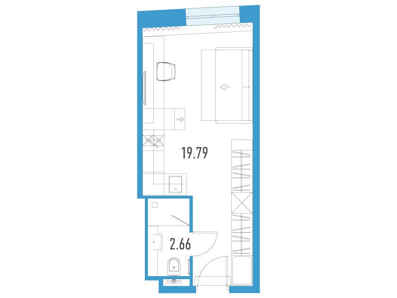 Планировка: Студия 22.45 м² в новостройке Йес Лидер
