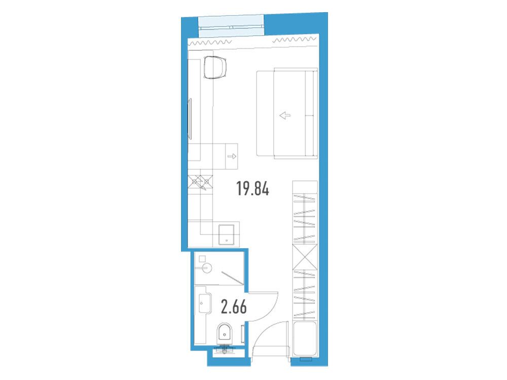Планировка: Студия 22.50 м² в новостройке Йес Лидер