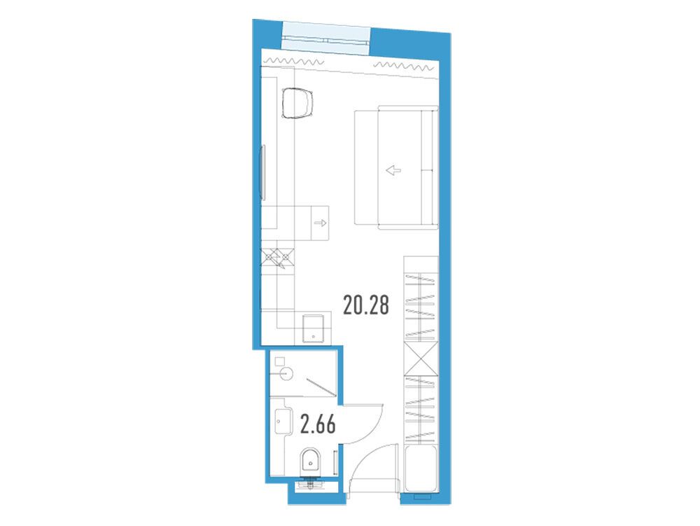 Планировка: Студия 22.94 м² в новостройке Йес Лидер