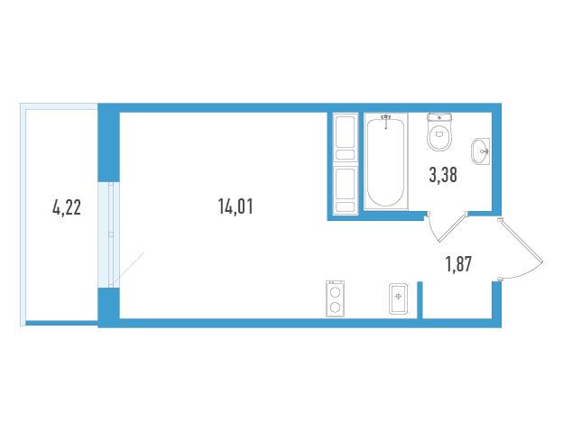 Планировка: Студия 20.53 м² в новостройке Аэросити Лайф