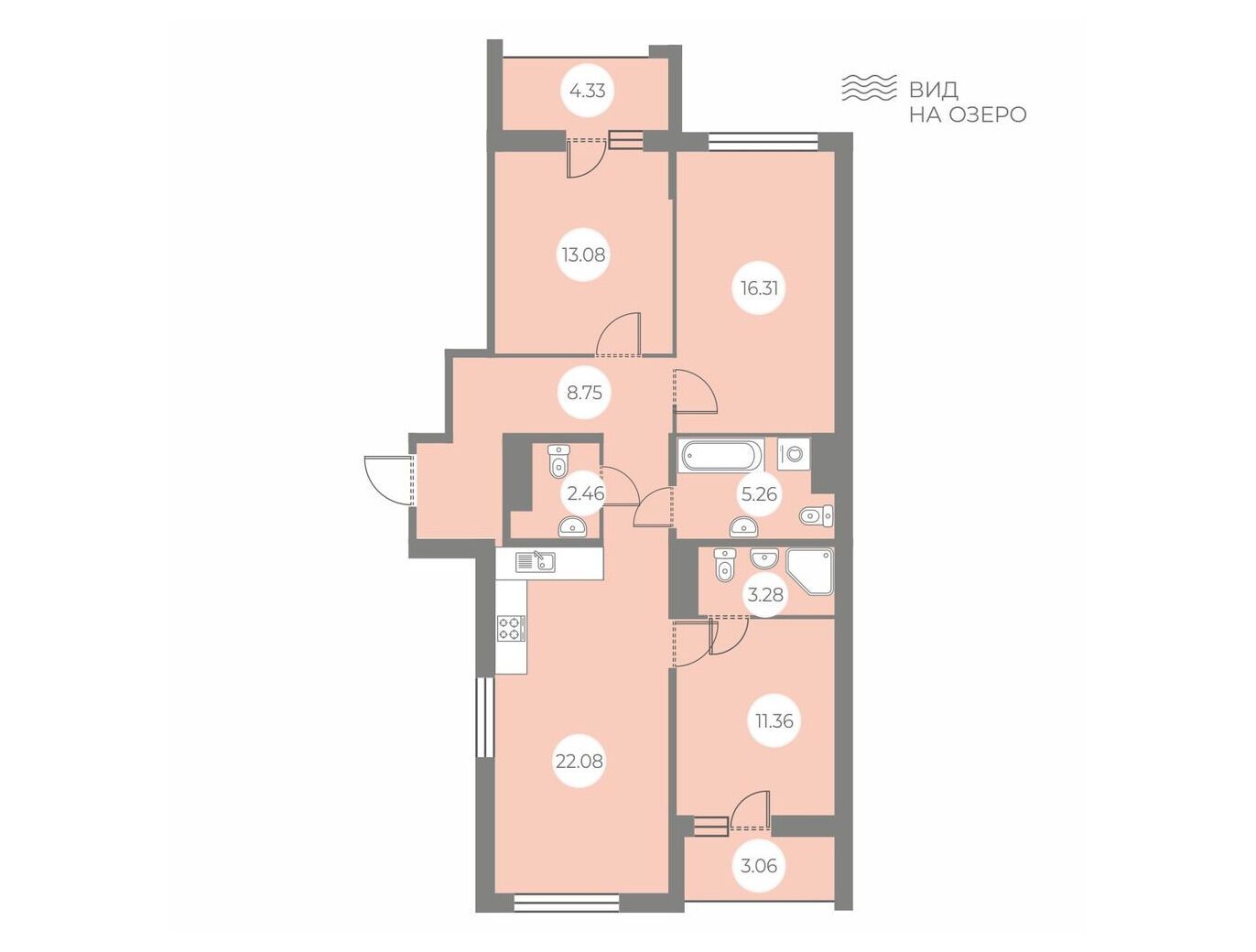 Планировка: 3-комн. квартира 89.45 м² в новостройке ЖК БФА в Озерках