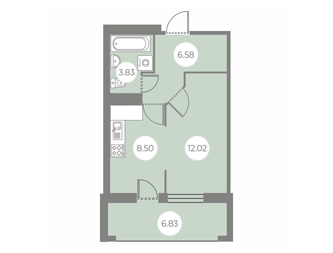 Планировка: 1-комн. квартира 34.35 м² в новостройке ЖК БФА в Озерках