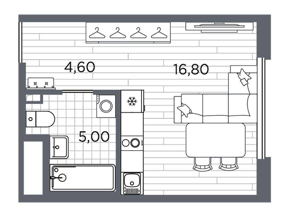 Планировка: Студия 26.40 м² в новостройке Плюс Пулковский