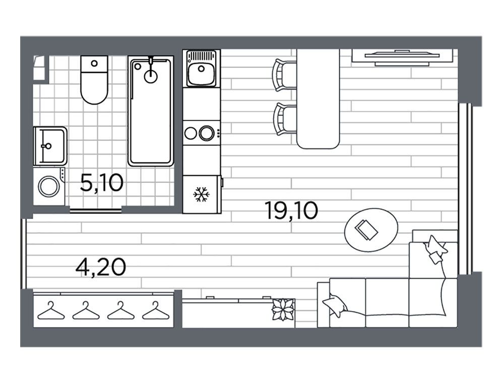 Планировка: Студия 28.40 м² в новостройке Плюс Пулковский