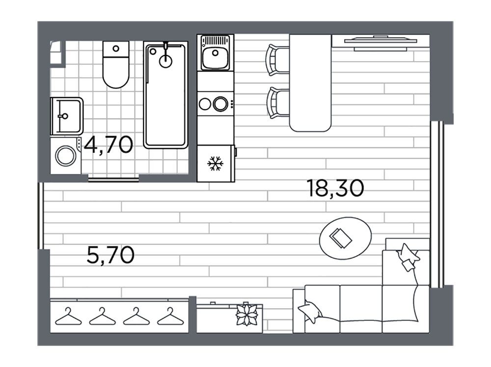 Планировка: Студия 28.70 м² в новостройке Плюс Пулковский