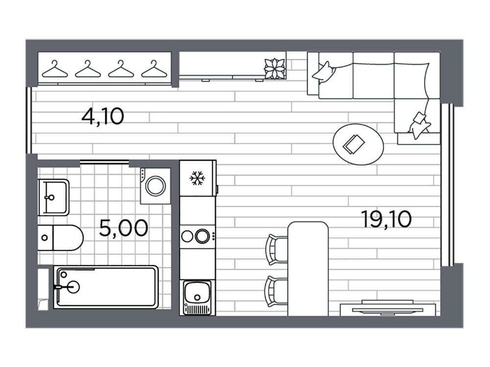 Планировка: Студия 28.20 м² в новостройке Плюс Пулковский