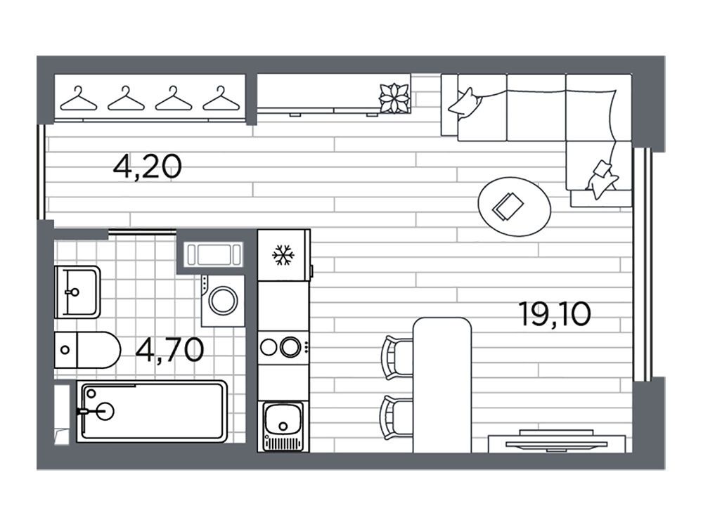 Планировка: Студия 28.00 м² в новостройке Плюс Пулковский