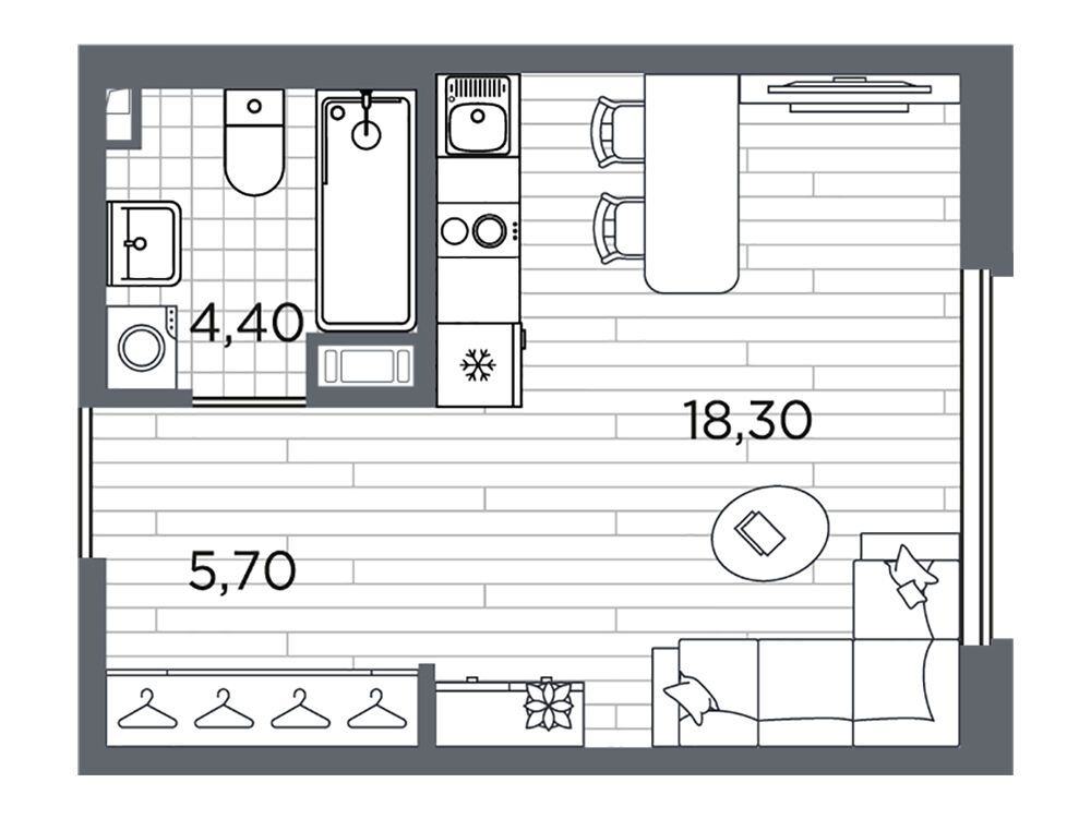 Планировка: Студия 28.40 м² в новостройке Плюс Пулковский