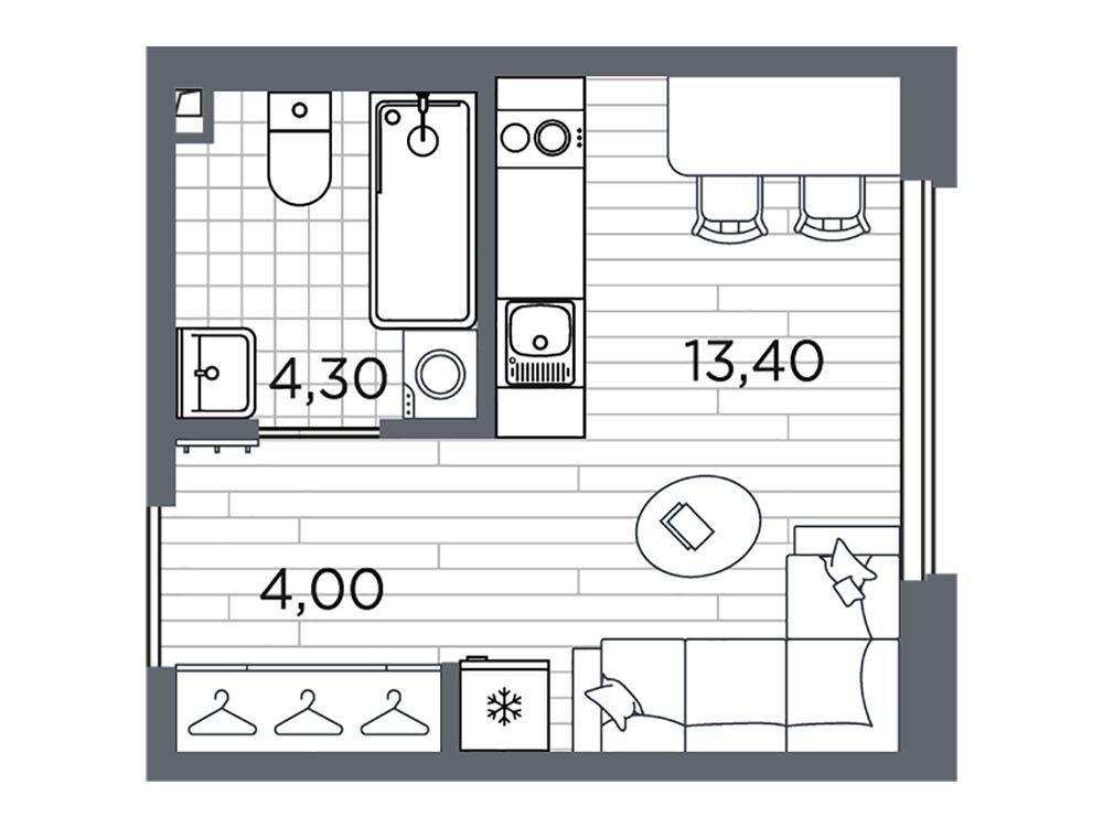 Планировка: Студия 21.70 м² в новостройке Плюс Пулковский