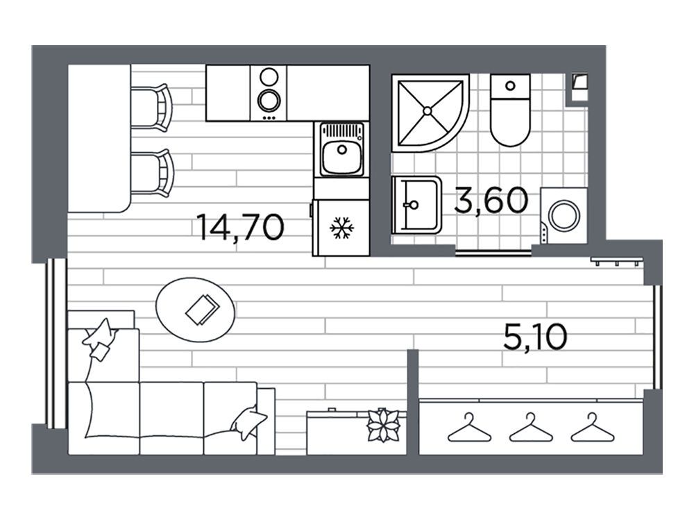Планировка: Студия 23.40 м² в новостройке Плюс Пулковский