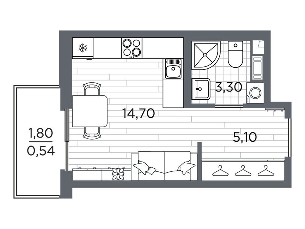 Планировка: Студия 23.64 м² в новостройке Плюс Пулковский