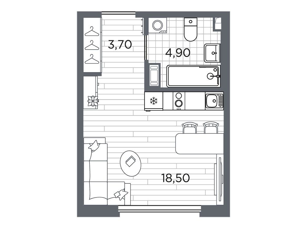 Планировка: Студия 27.10 м² в новостройке Плюс Пулковский