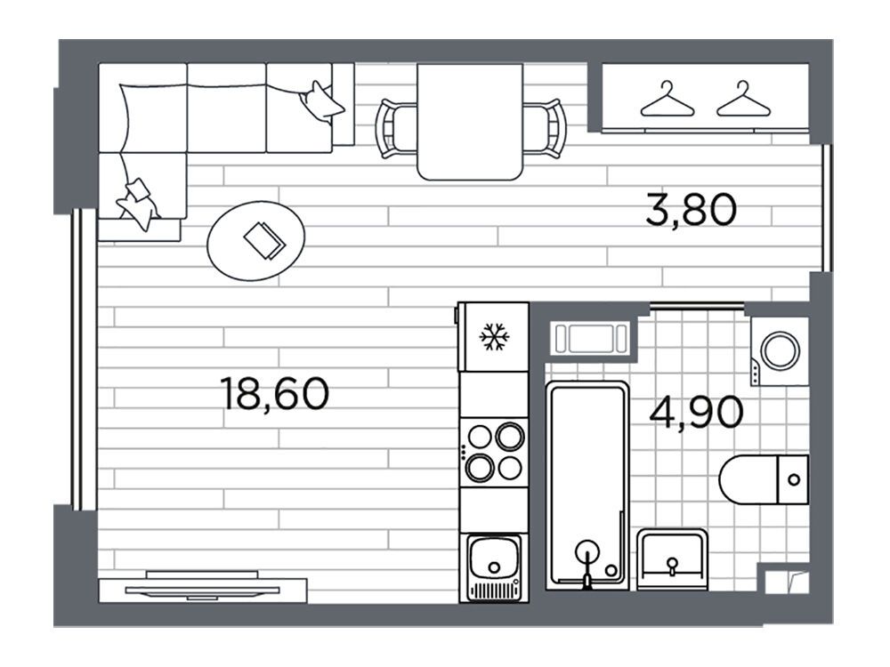 Планировка: Студия 27.30 м² в новостройке Плюс Пулковский
