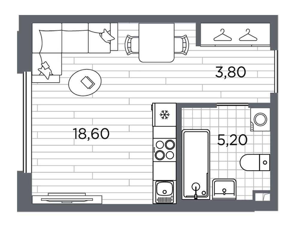 Планировка: Студия 27.60 м² в новостройке Плюс Пулковский