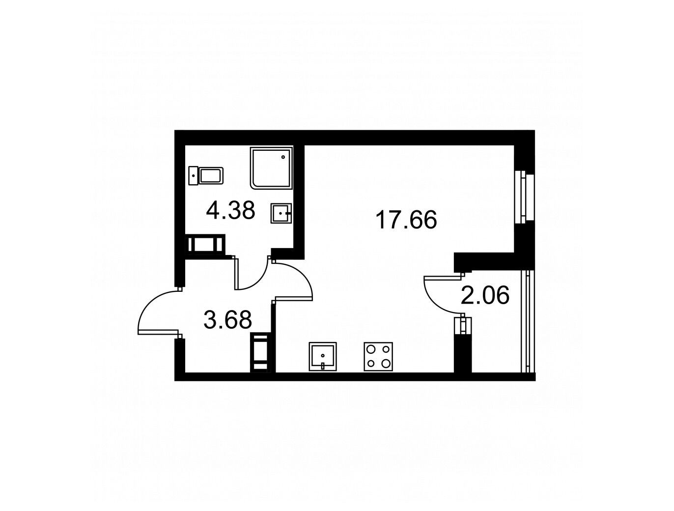 Планировка: Студия 26.75 м² в новостройке Квартал Заречье