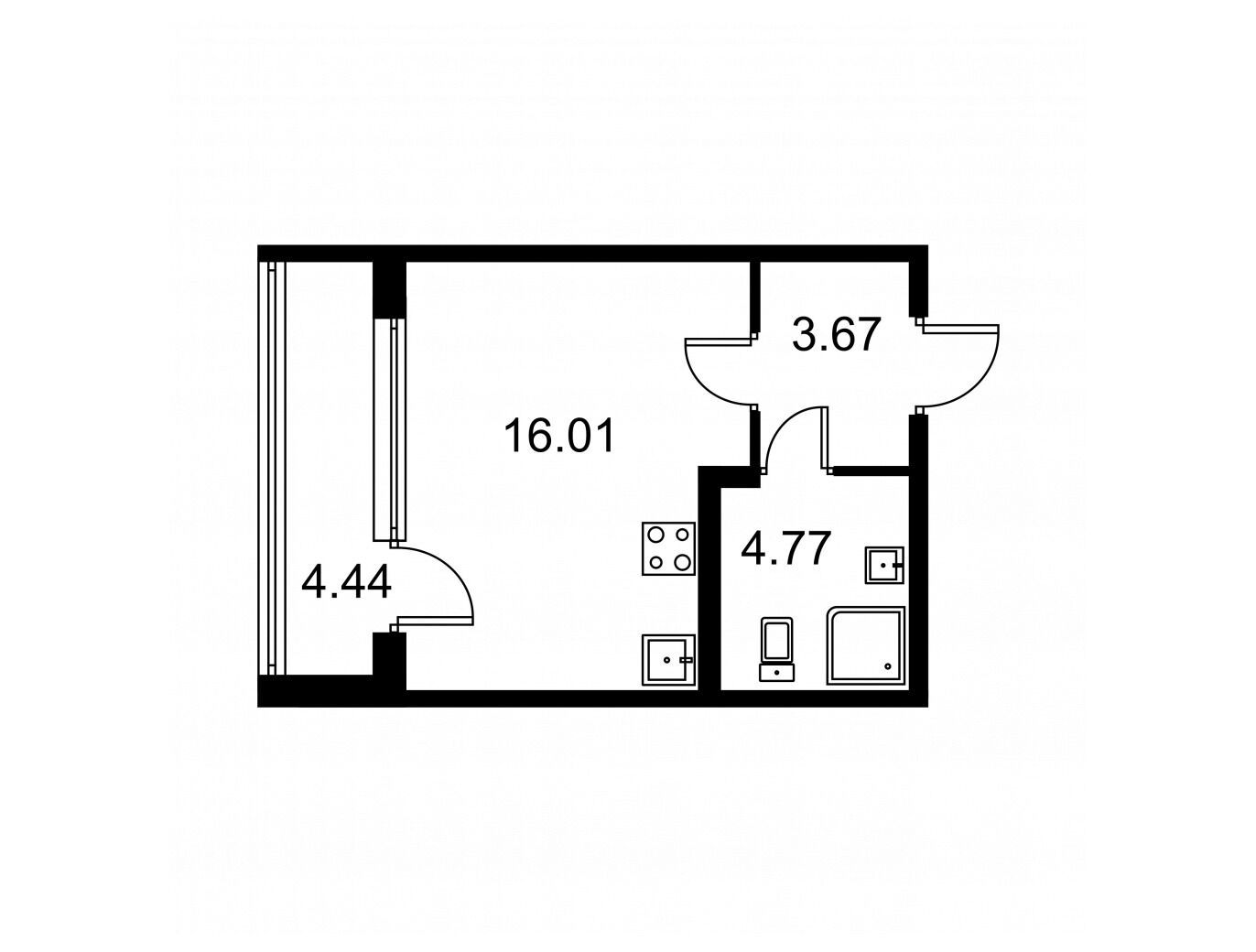 Планировка: Студия 26.67 м² в новостройке Квартал Заречье