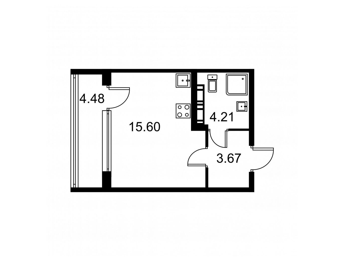 Планировка: Студия 25.72 м² в новостройке Квартал Заречье