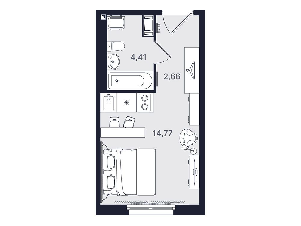 Планировка: Студия 21.84 м² в новостройке Про Молодость