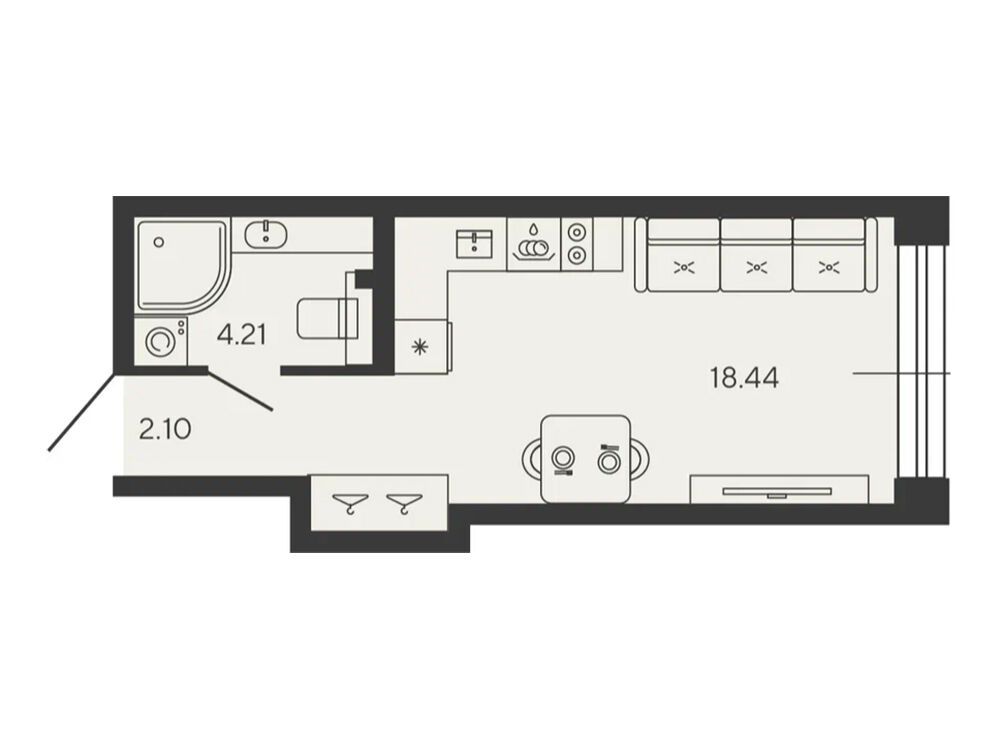 Планировка: 1-комн. квартира 24.75 м² в новостройке ЖК Башни Элемент
