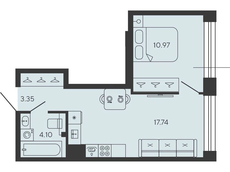 Планировка: 1-комн. квартира 36.16 м² в новостройке ЖК Башни Элемент