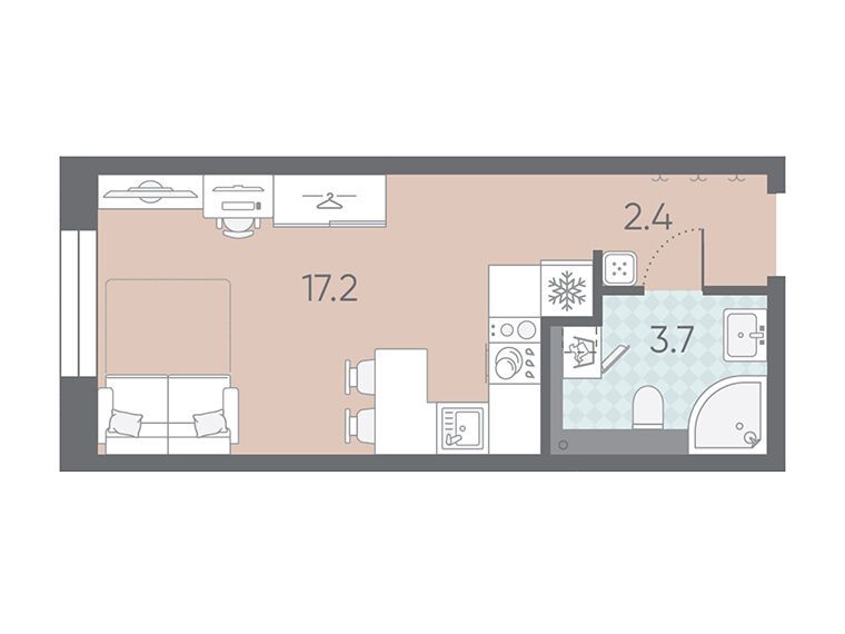 Планировка: Студия 23.30 м² в новостройке Большая Охта
