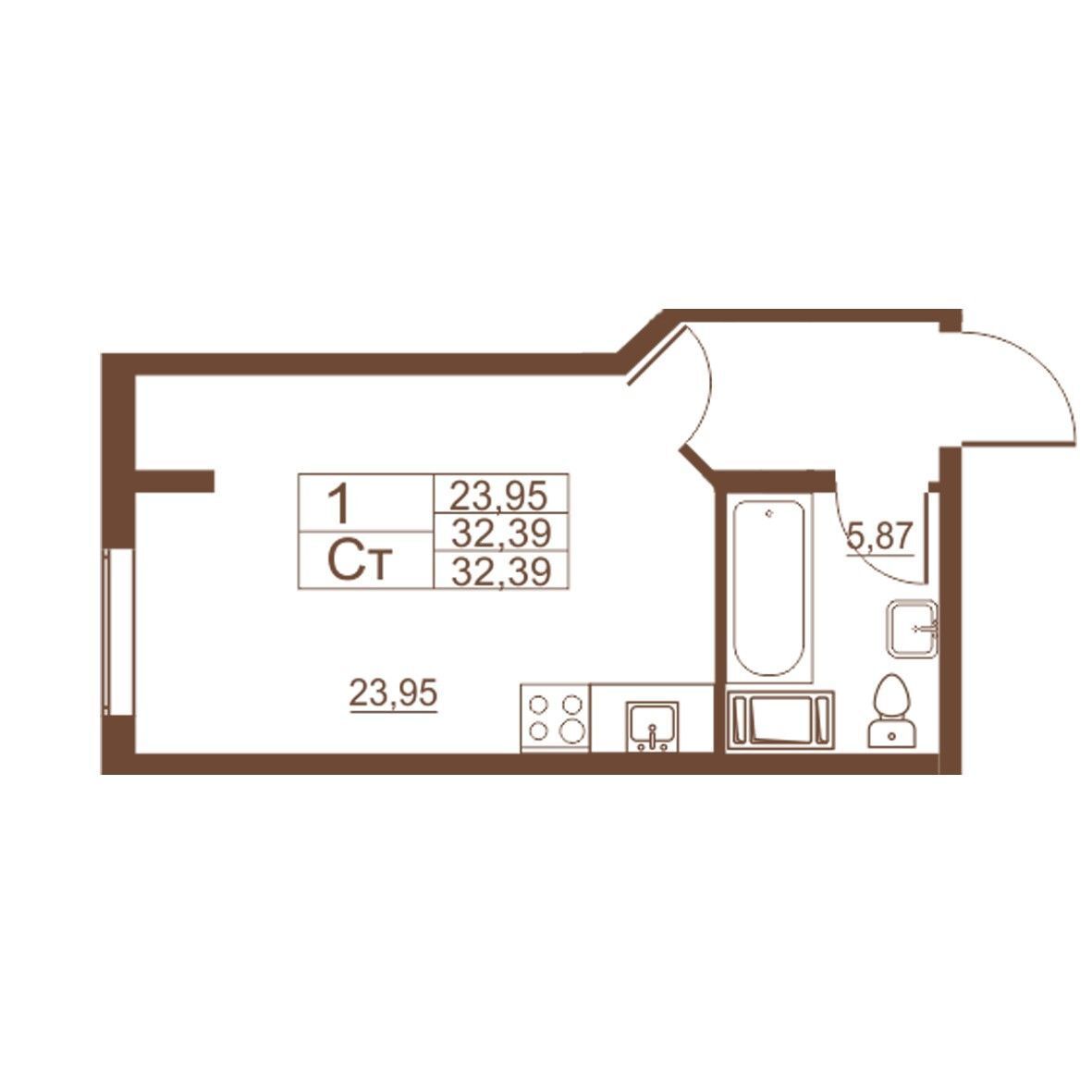 Планировка: Студия 29.90 м² в новостройке Полет