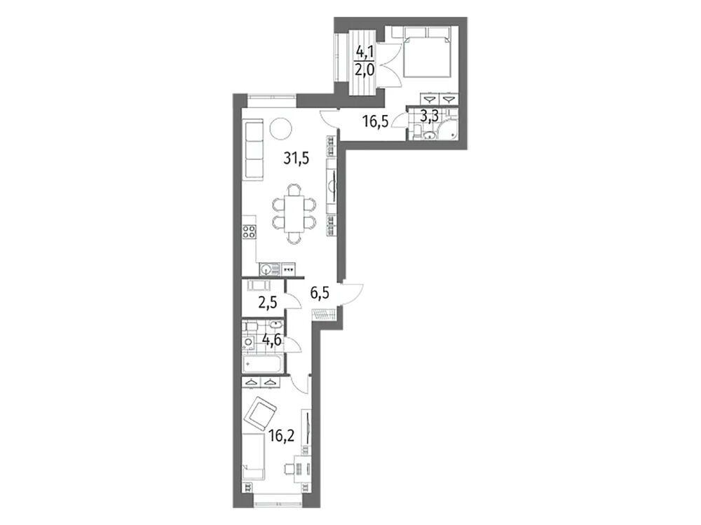 Планировка: 2-комн. квартира 83.20 м² в новостройке Наука