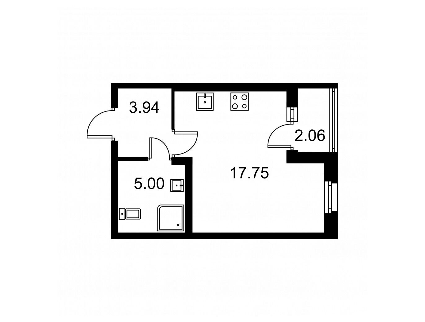 Планировка: Студия 27.72 м² в новостройке Квартал Заречье