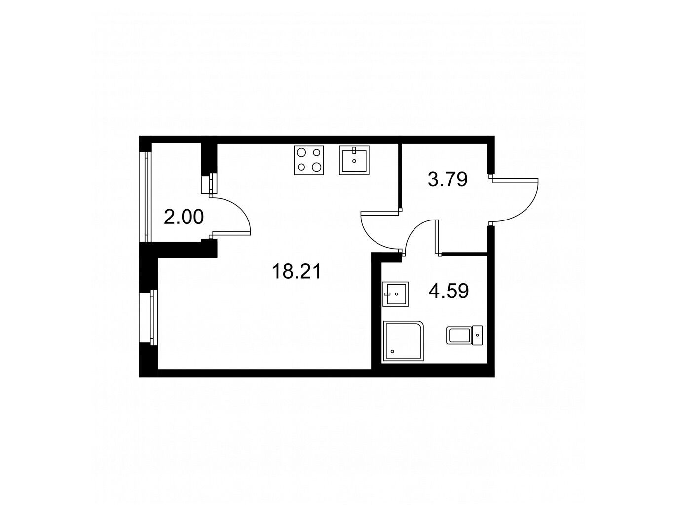 Планировка: Студия 27.59 м² в новостройке Квартал Заречье