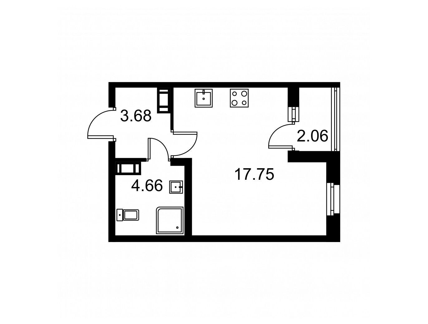 Планировка: Студия 27.12 м² в новостройке Квартал Заречье