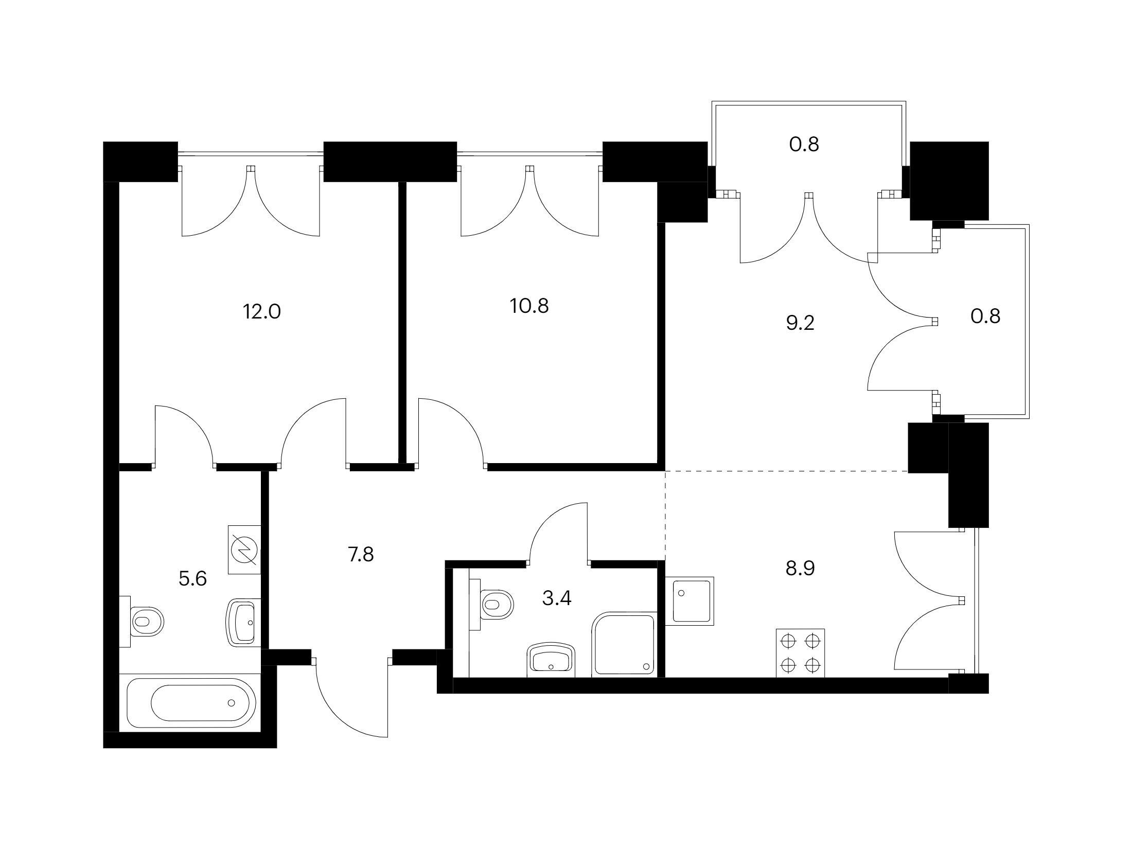 Планировка: 2-комн. квартира 59.30 м² в новостройке Лермонтовский 54