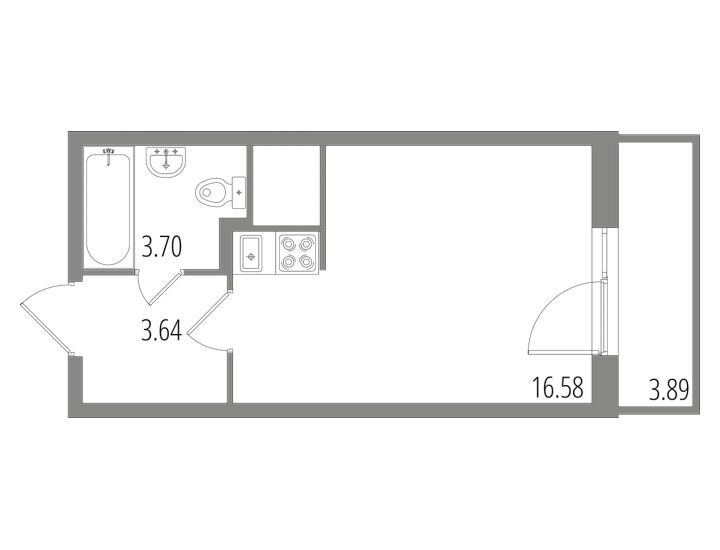 Планировка: Студия 25.09 м² в новостройке Дом на Пушкинской