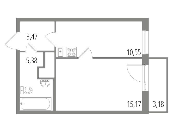 Планировка: 1-комн. квартира 35.52 м² в новостройке Дом на Пушкинской