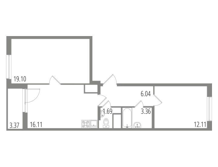 Планировка: 2-комн. квартира 60.10 м² в новостройке Дом на Пушкинской