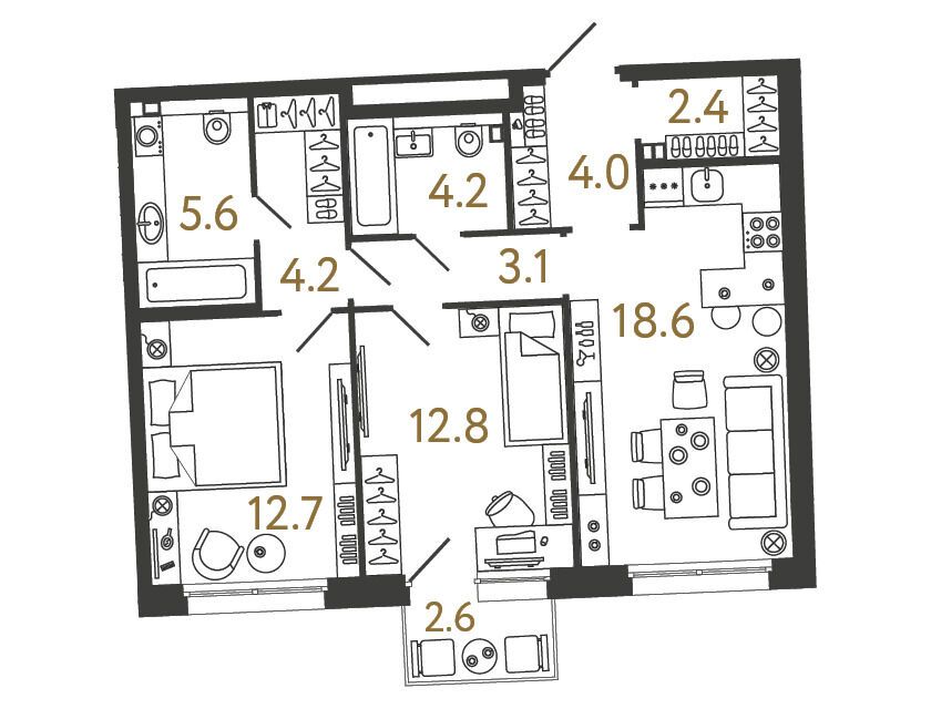 Планировка: 2-комн. квартира 67.60 м² в новостройке Цвет Зеленогорска