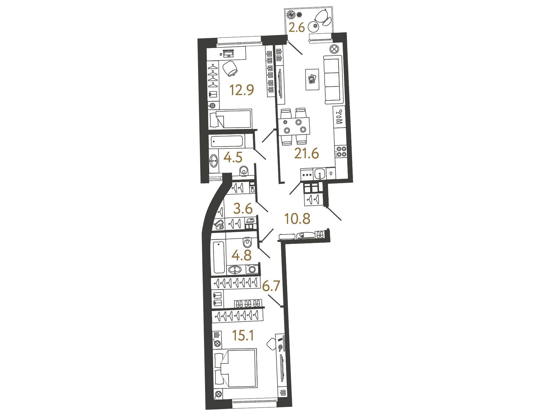 Планировка: 2-комн. квартира 80.00 м² в новостройке Цвет Зеленогорска