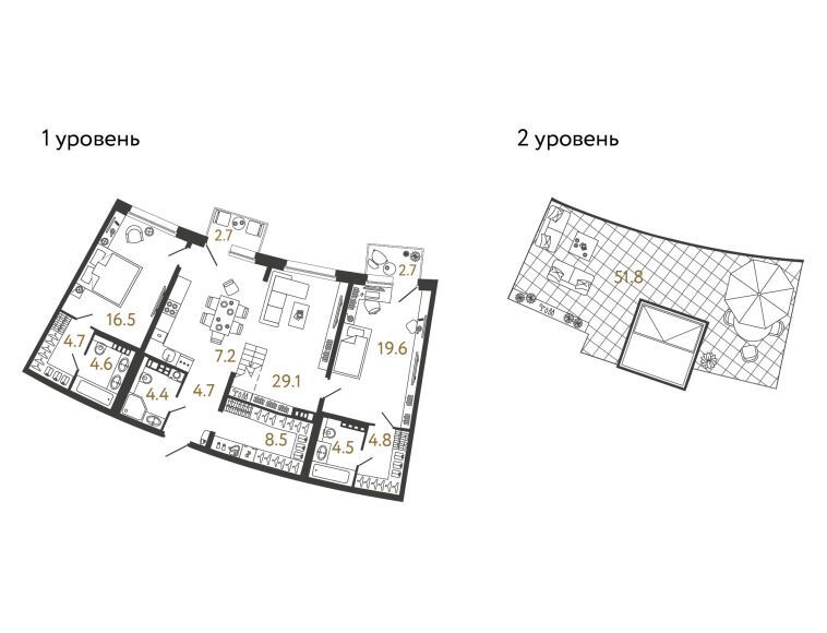Планировка: 2-комн. квартира 108.60 м² в новостройке Цвет Зеленогорска