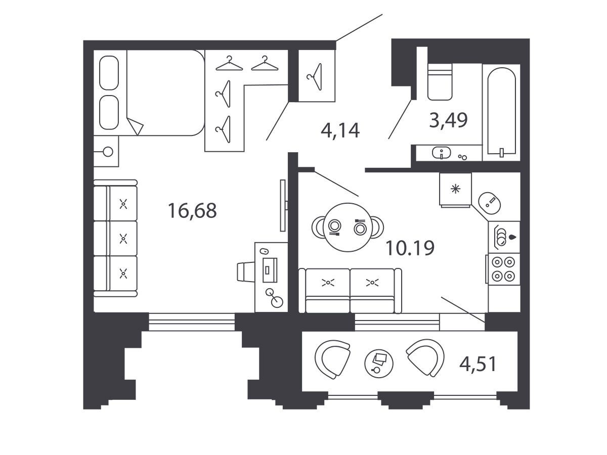 Планировка: 1-комн. квартира 36.76 м² в новостройке ЖК Шепилевский
