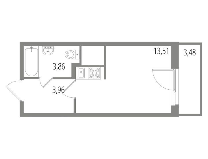 Планировка: Студия 22.37 м² в новостройке Дом на Пушкинской