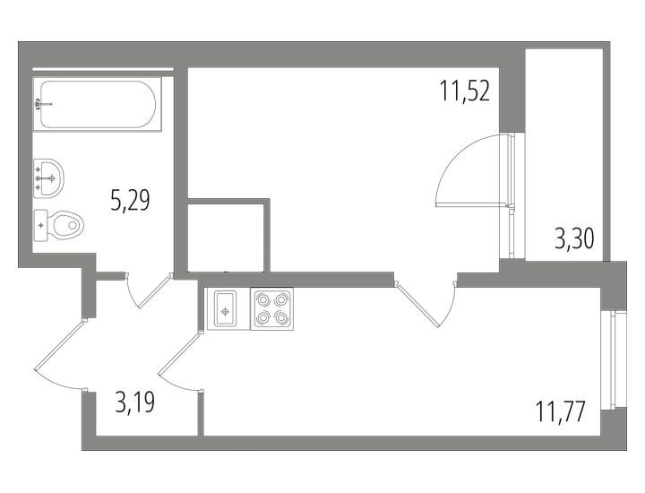 Планировка: 1-комн. квартира 32.76 м² в новостройке Дом на Пушкинской