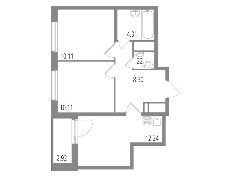 Планировка: 2-комн. квартира 47.45 м² в новостройке Дом на Пушкинской