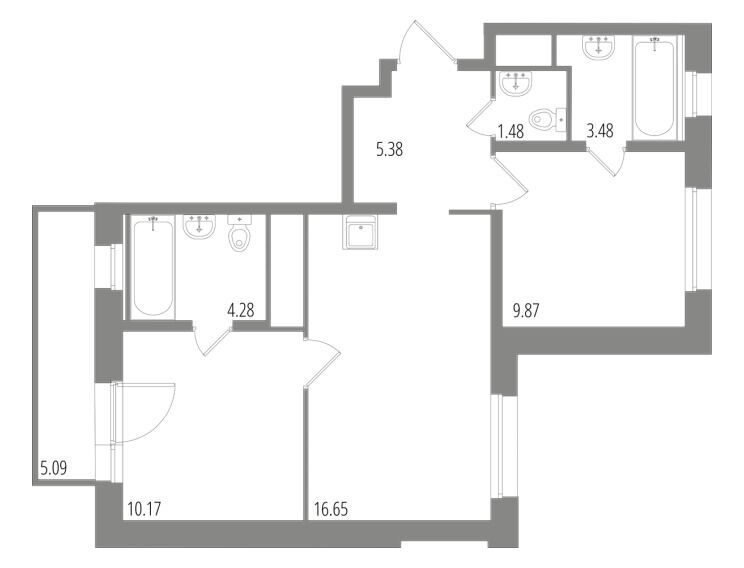 Планировка: 2-комн. квартира 52.84 м² в новостройке Дом на Пушкинской