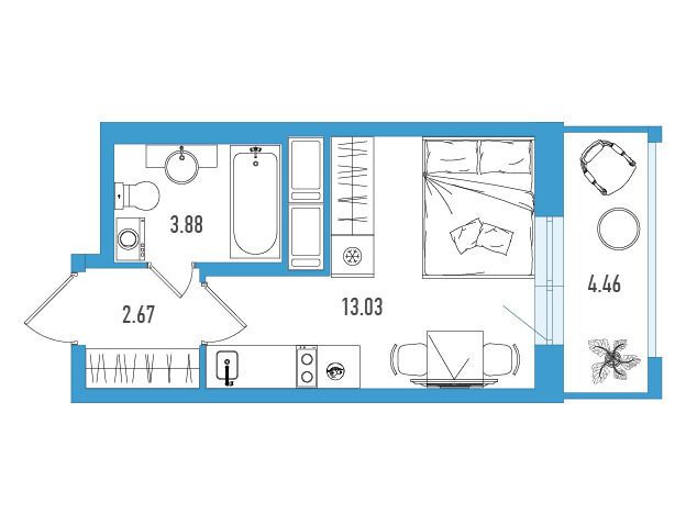 Планировка: Студия 20.92 м² в новостройке ЖК Искра Сити