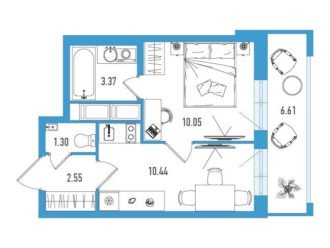 Планировка: 1-комн. квартира 29.69 м² в новостройке ЖК Искра Сити
