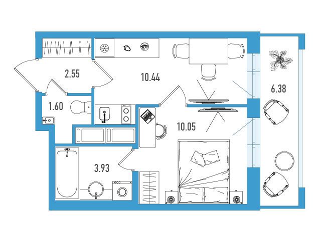 Планировка: 1-комн. квартира 30.48 м² в новостройке ЖК Искра Сити