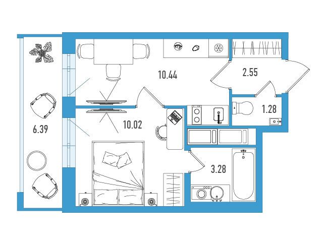 Планировка: 1-комн. квартира 29.49 м² в новостройке ЖК Искра Сити