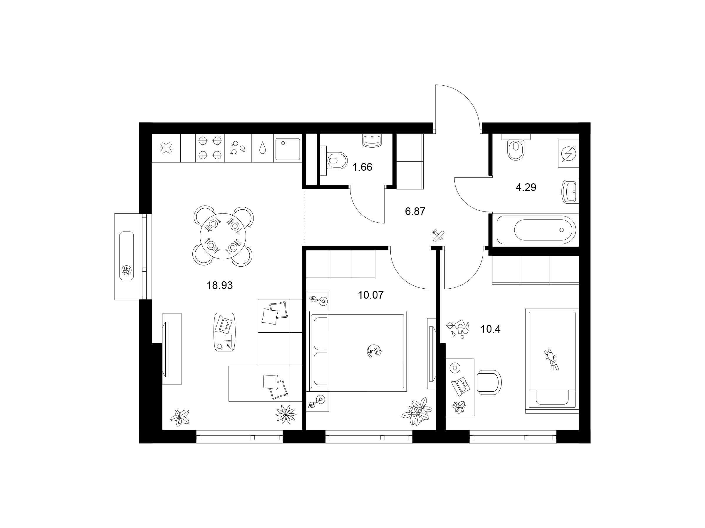 Планировка: 2-комн. квартира 52.22 м² в новостройке Таллинский парк