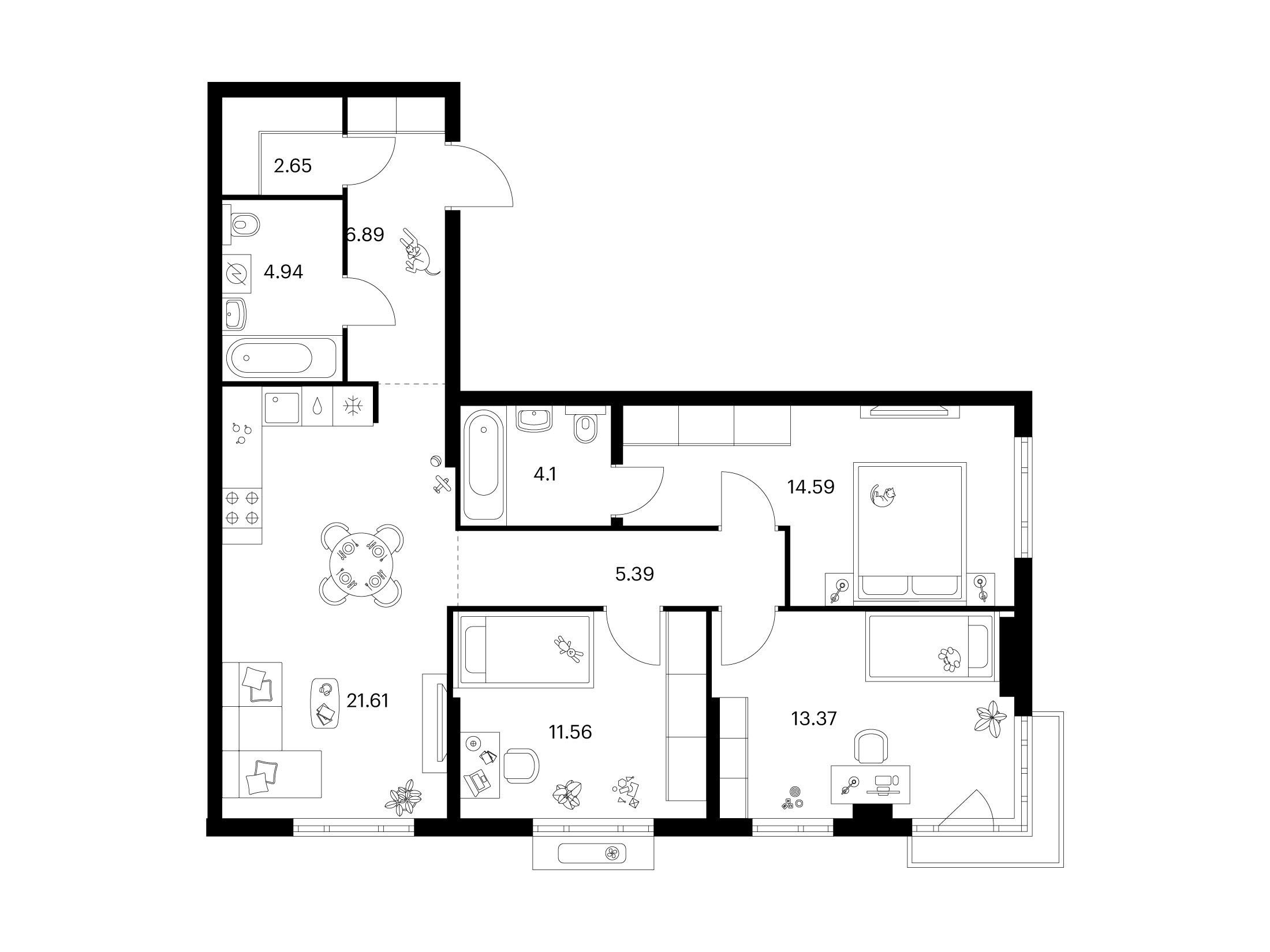 Планировка: 3-комн. квартира 85.10 м² в новостройке Таллинский парк