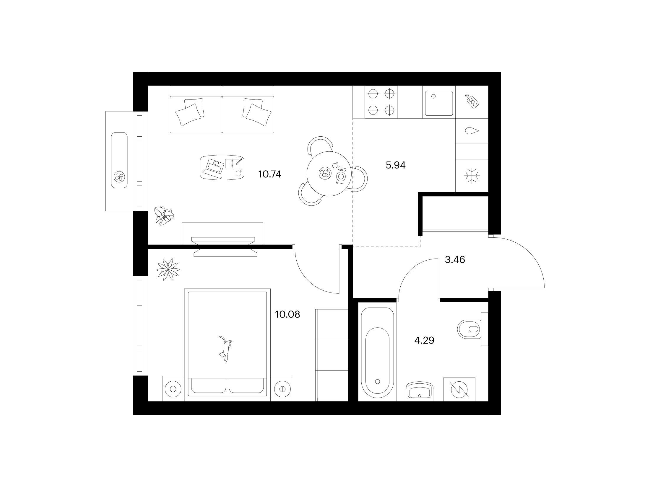 Планировка: 1-комн. квартира 34.51 м² в новостройке ЖК Таллинский парк
